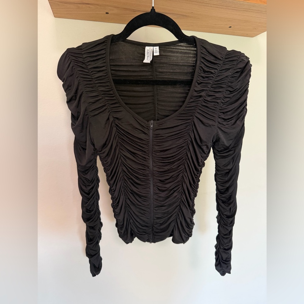 & Other Stories Black Ruched Long Sleeve Top